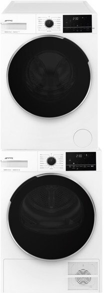 Smeg Stacked Front Load Washer and Electric Dryer Set in White SMWADRE24UWH