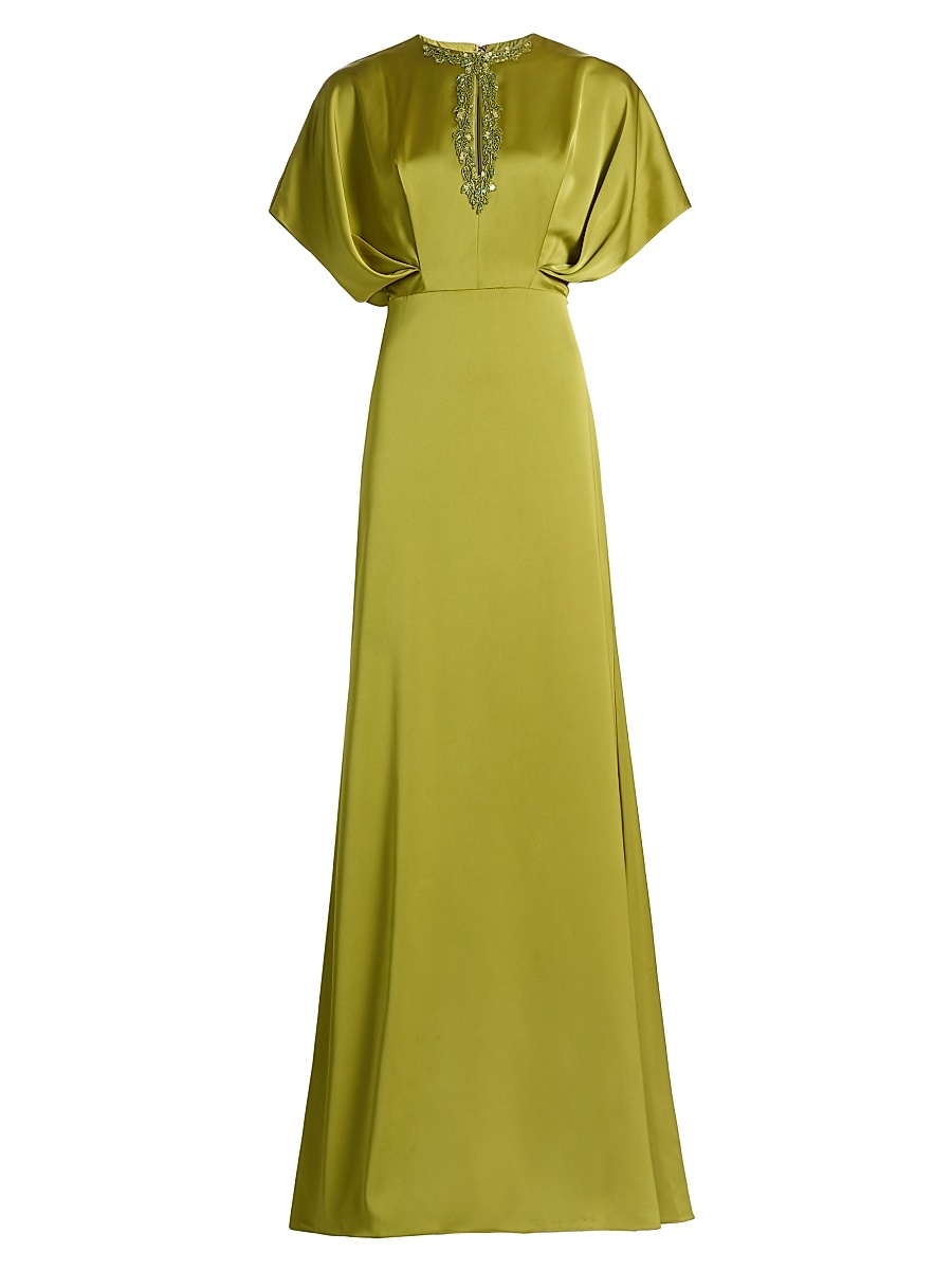 Women's Fern Draped Satin Keyhole Gown - Peridot