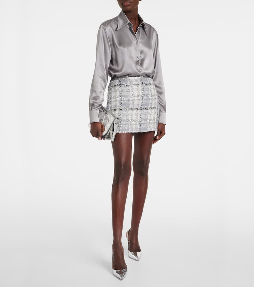 Checked low-rise lamé tweed miniskirt