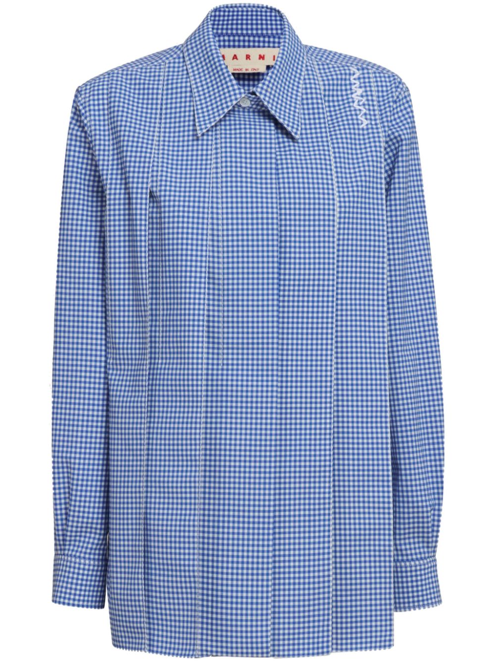 Gingham-check pleated shirt - Blue