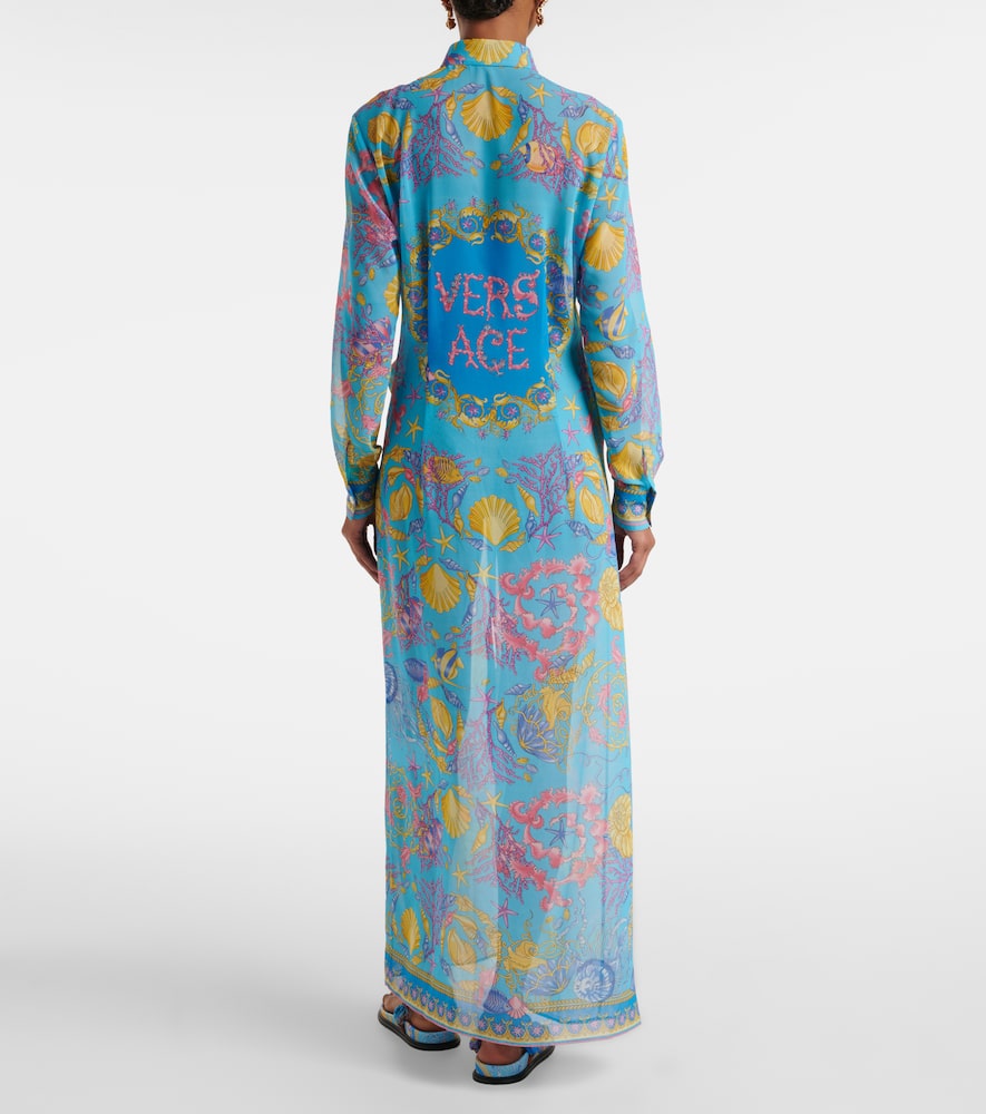 Printed semi-sheer shirt dress