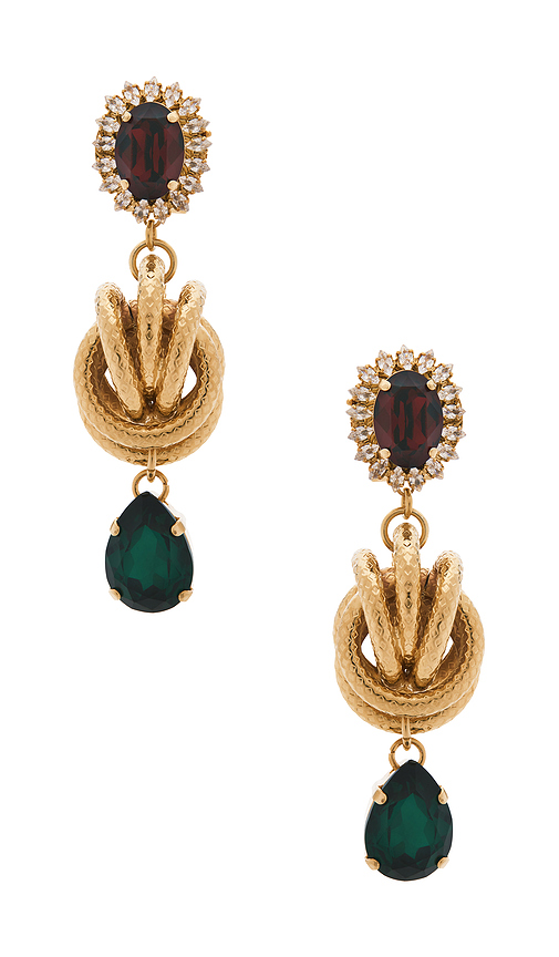 Anton Heunis Omega Clasp With Square Pendant Earrings in Burgundy Green & Gold. a