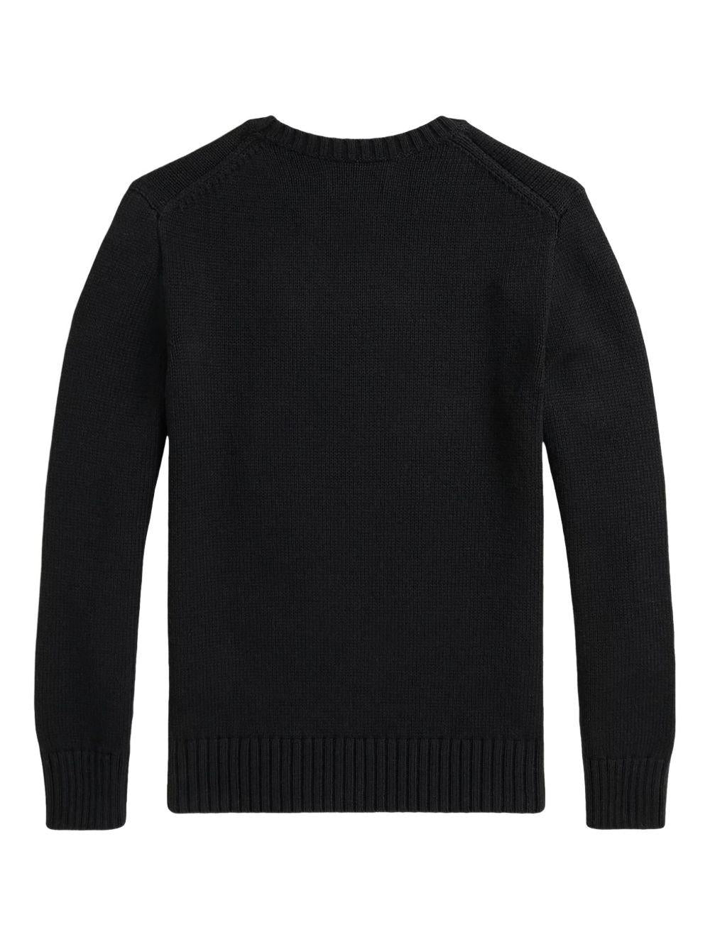Embroidered Cotton Crew Sweater — Black
