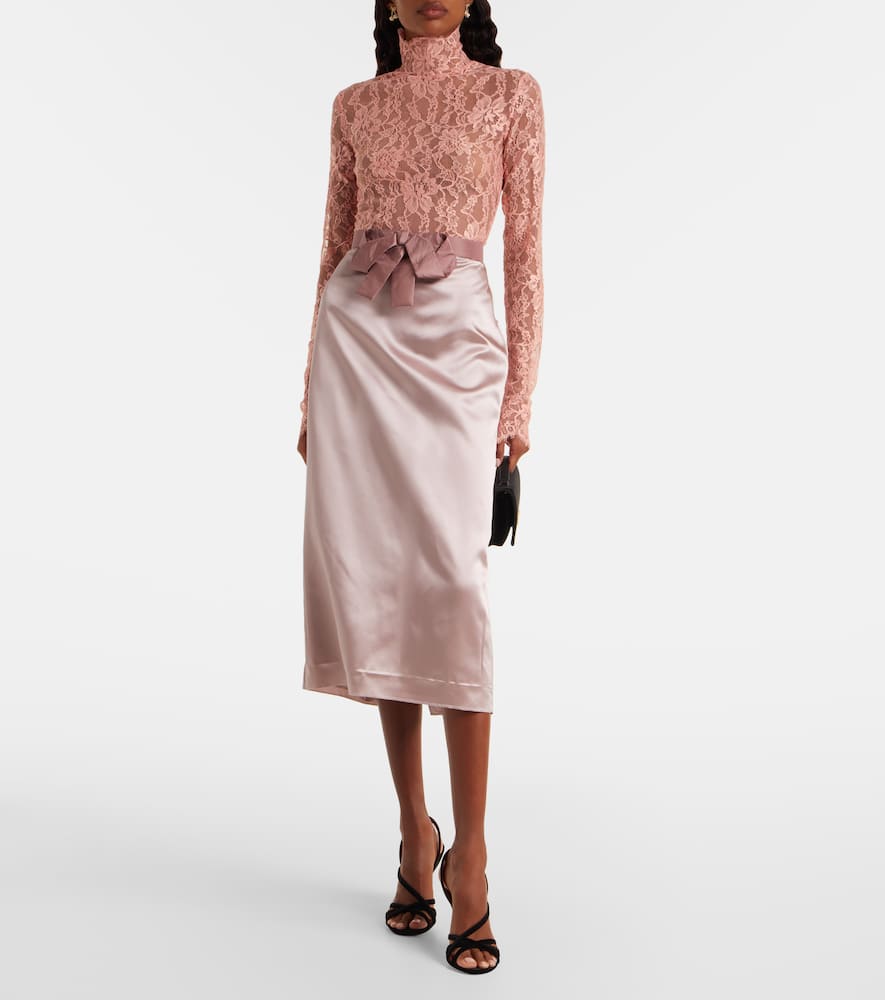 Bow-detail satin midi skirt