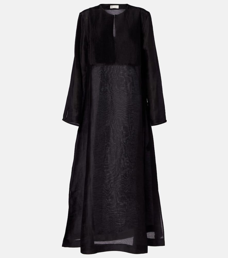 Pleated linen and silk kaftan