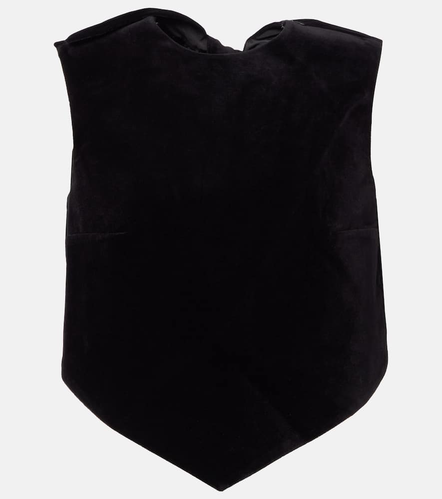 Bow-detail cotton-blend velvet crop top