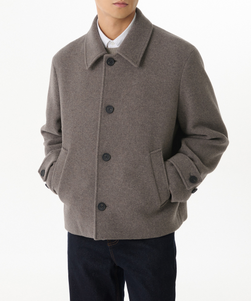 Wool Blend Oversized Short Balmacaan Coat