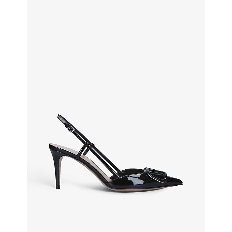 Womens Black VLogo Brand-embossed Leather Heeled Courts 2