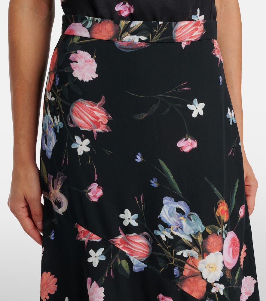 Floral crêpe midi skirt