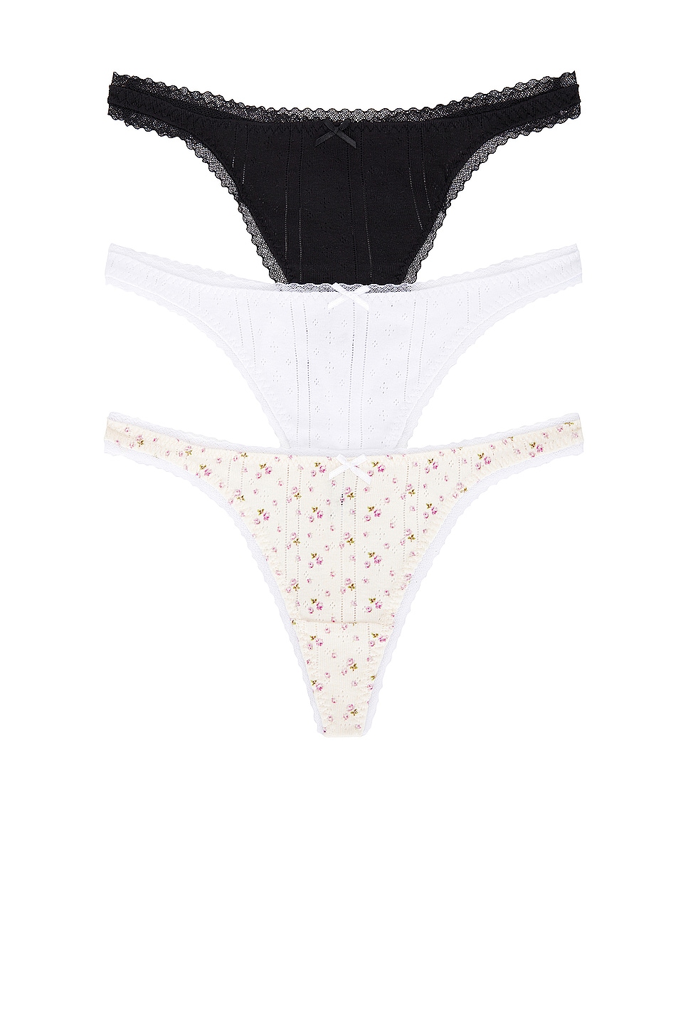 Cou Cou Intimates The 3 Pack Thong in Black  White  & English Rose - Black.  XL also in