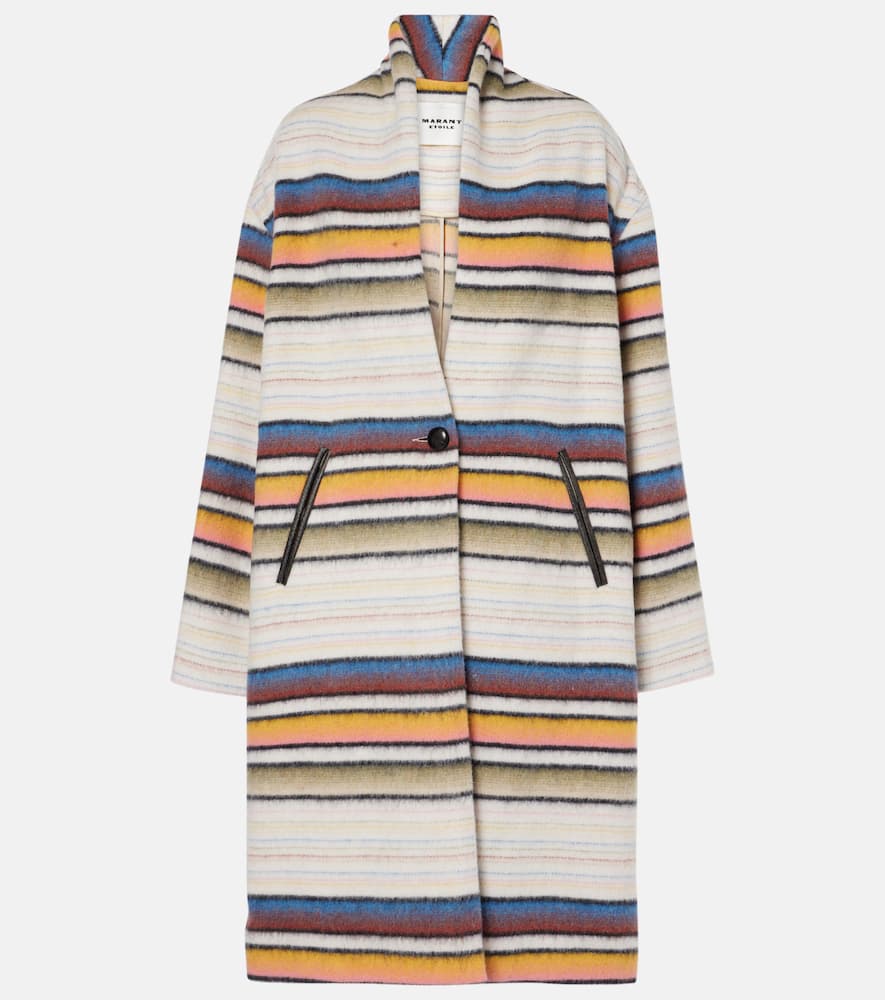 Striped wool-blend coat