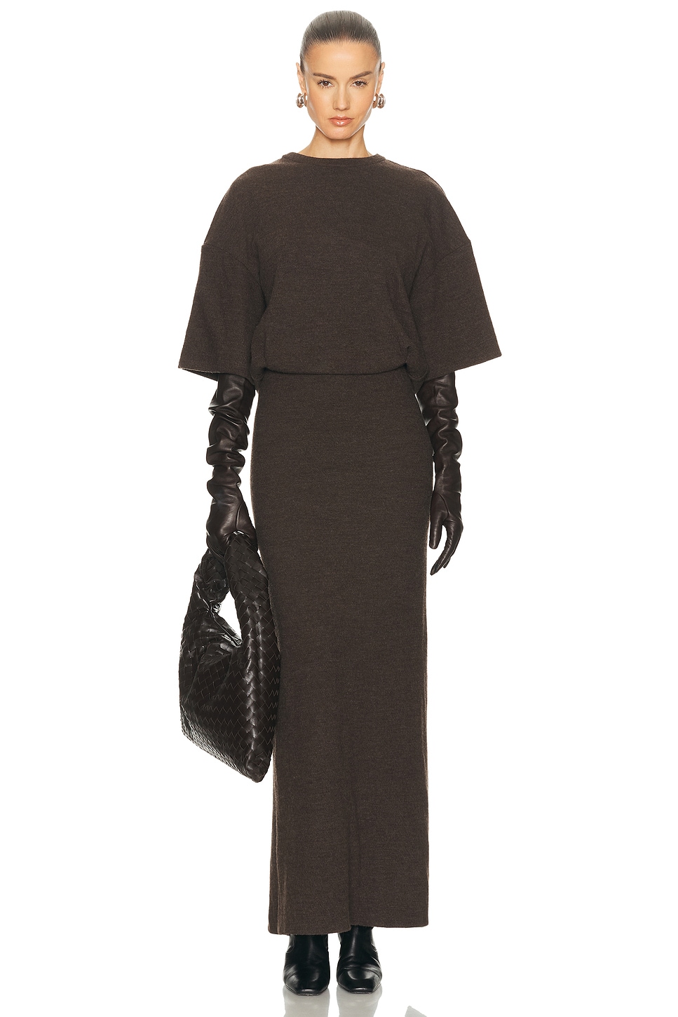 DARKPARK Marlin Open Back Wool Dress in Dark Brown - Brown. S also in