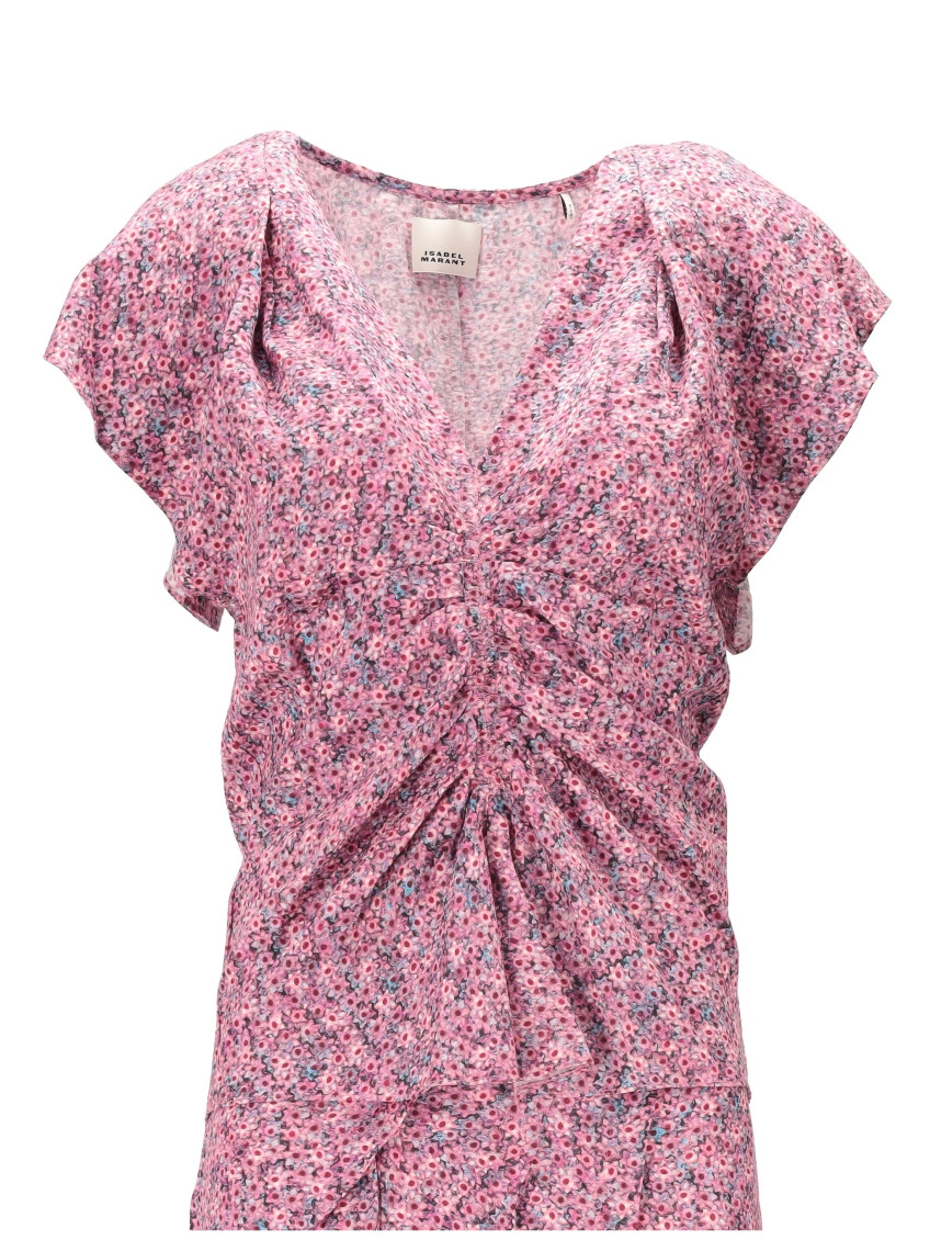 Isabel Marant - midi dress ruched floral pattern v neck