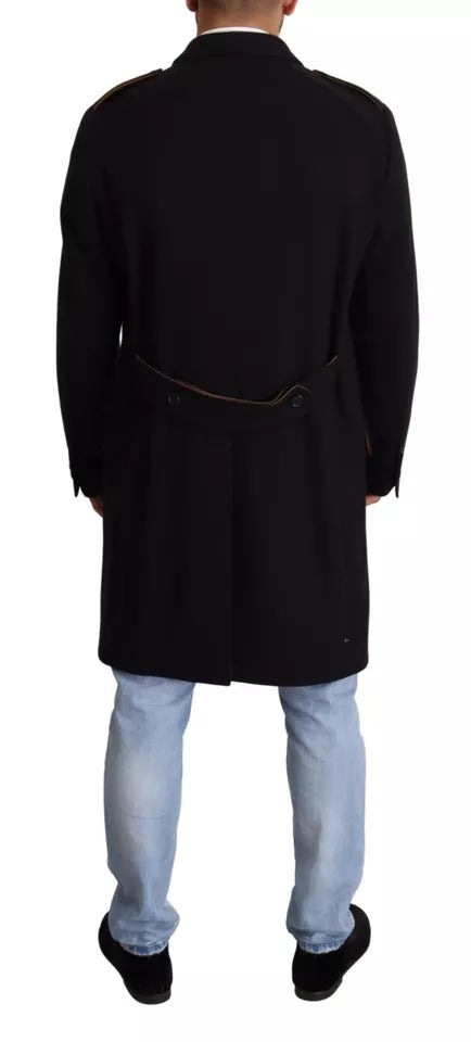 Wool Stretch Trench Coat — Blue