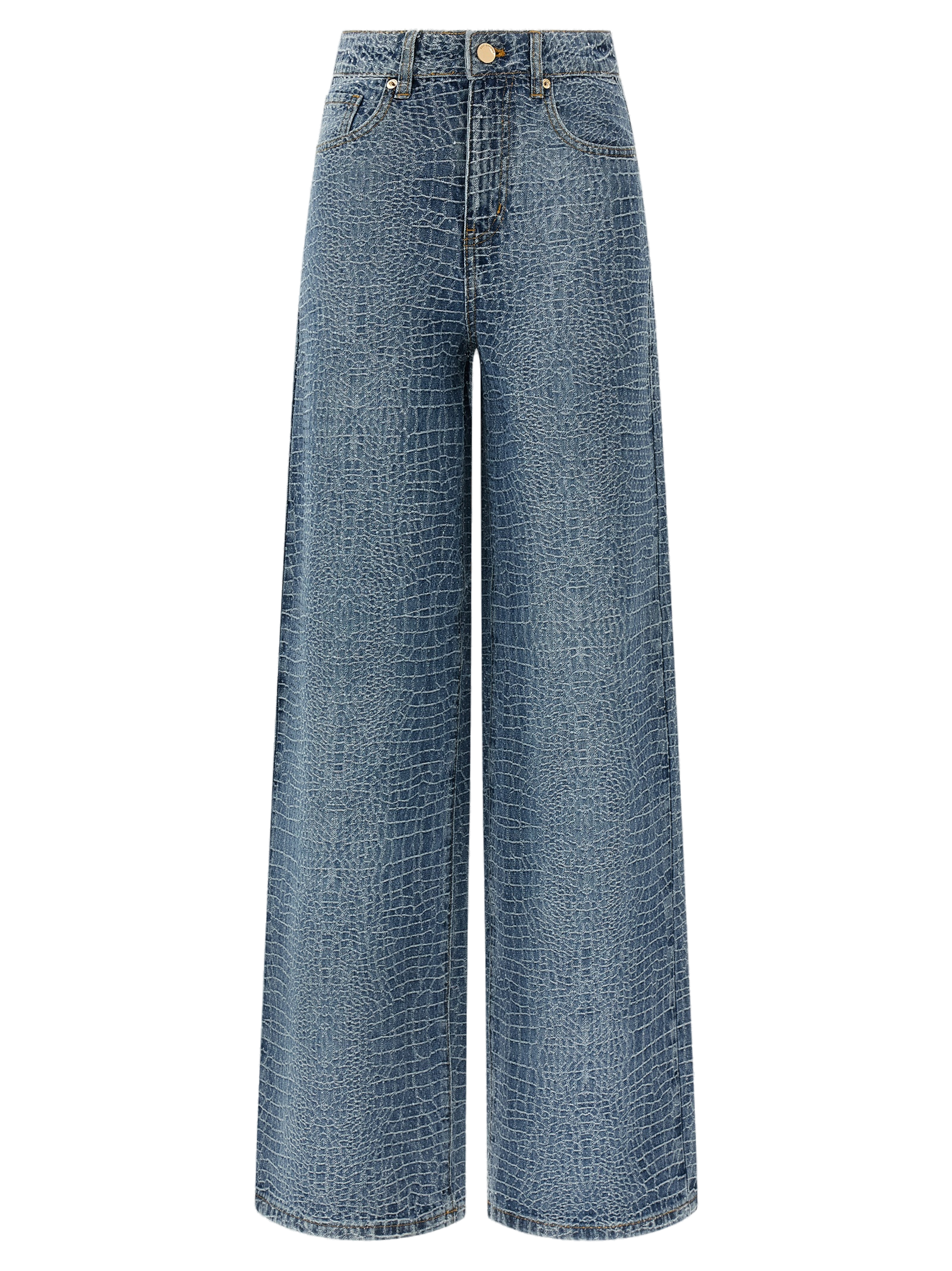 Crocodile-Weave Cotton Jeans — Blue