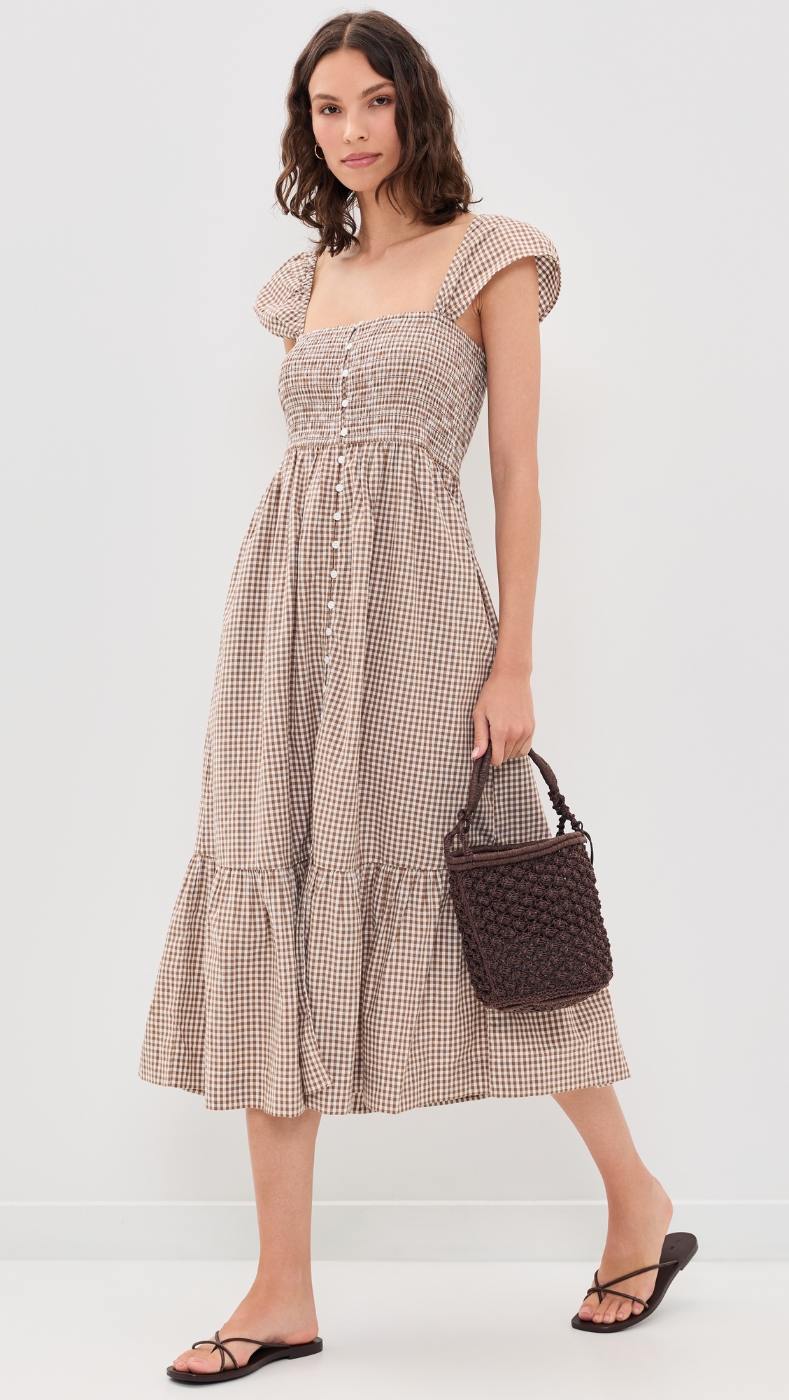 Celine Gingham Dress Mocha Mini Gingham