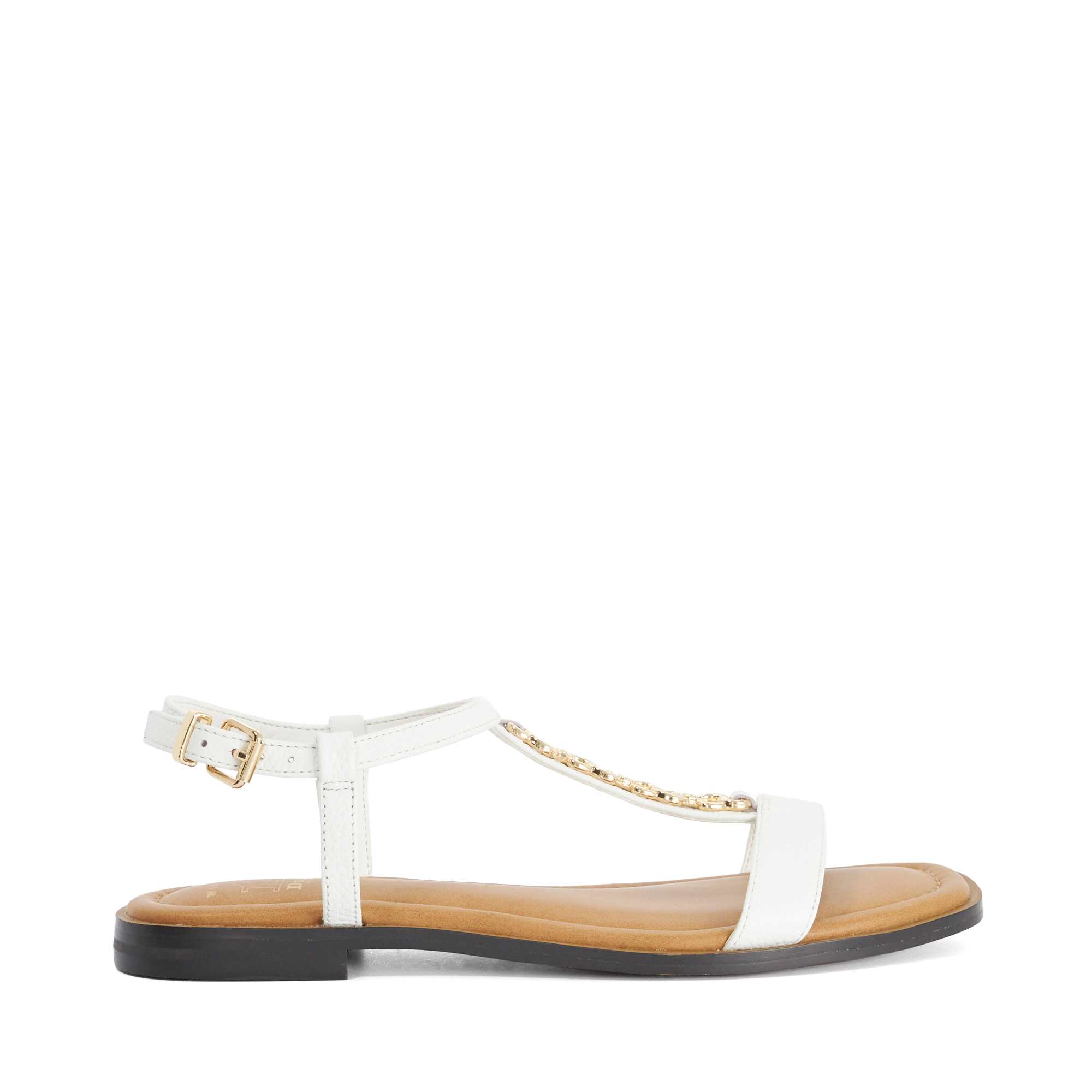 Dune London Womens Ladies Wf Lollipops - Flat Embellished T Bar Sandals - White Leather