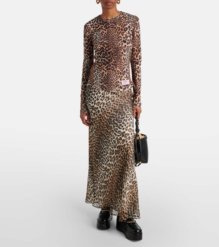 Leopard-print mesh top