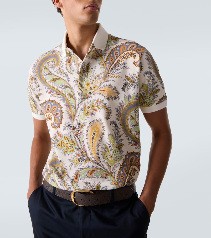 Paisley cotton piqué polo shirt