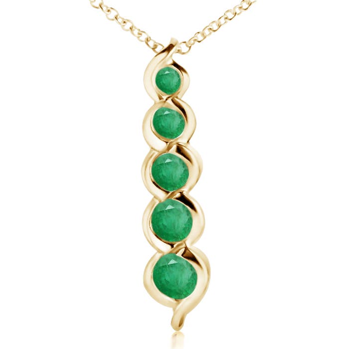 Angara 0.48 Carat Five Stone Round Emerald Journey Pendant in 18K Yellow Gold