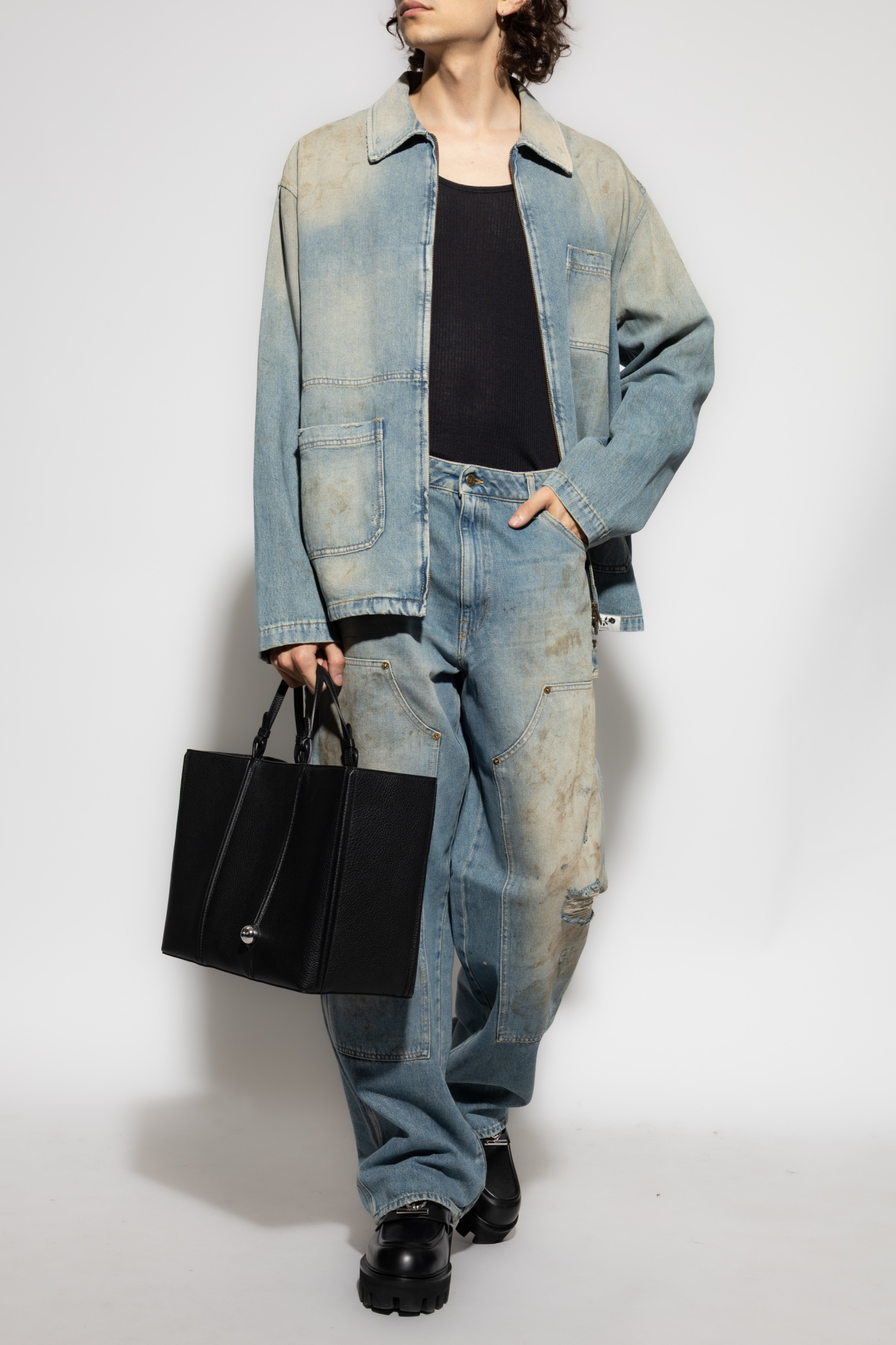 Denim Jacket With `vintage` Effect, Men's, Blue