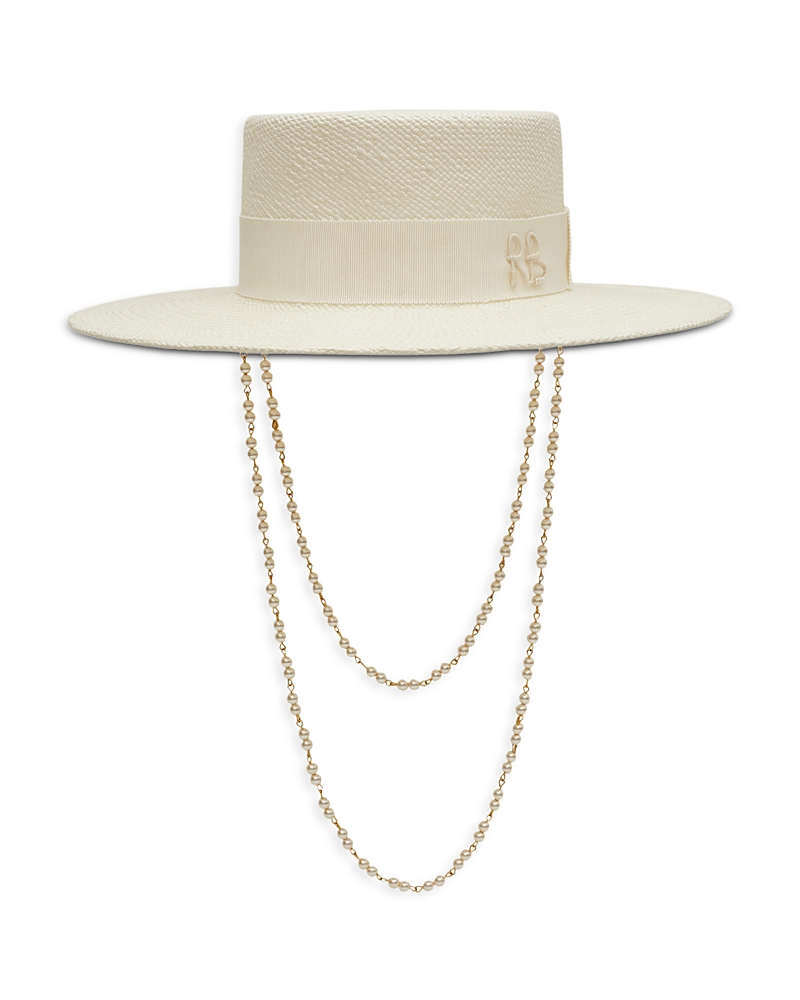 Monogram Embellished White Canotier Hat