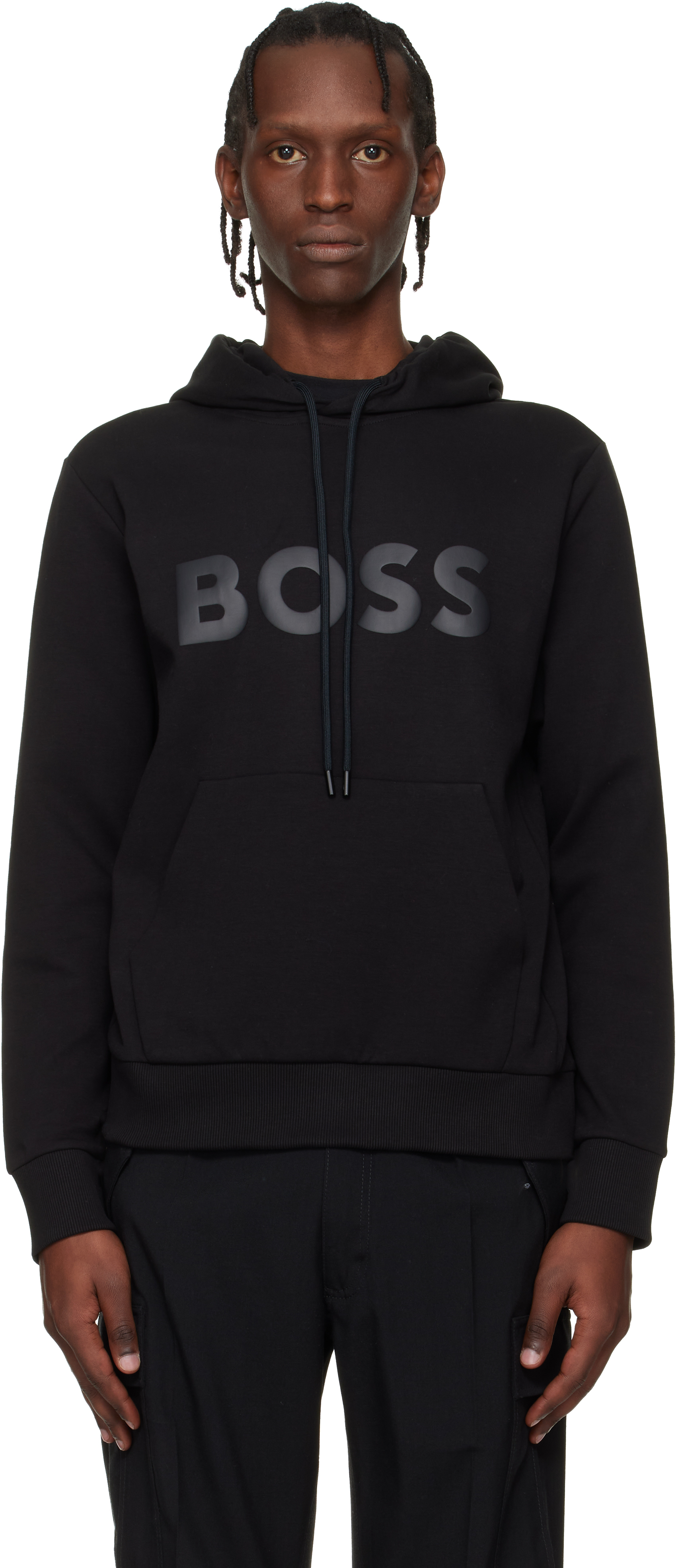 Black Printed-Logo Hoodie