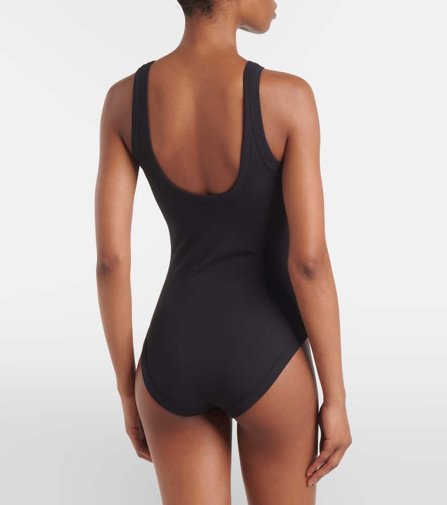 Curved ribbed-knit jersey swimsuit