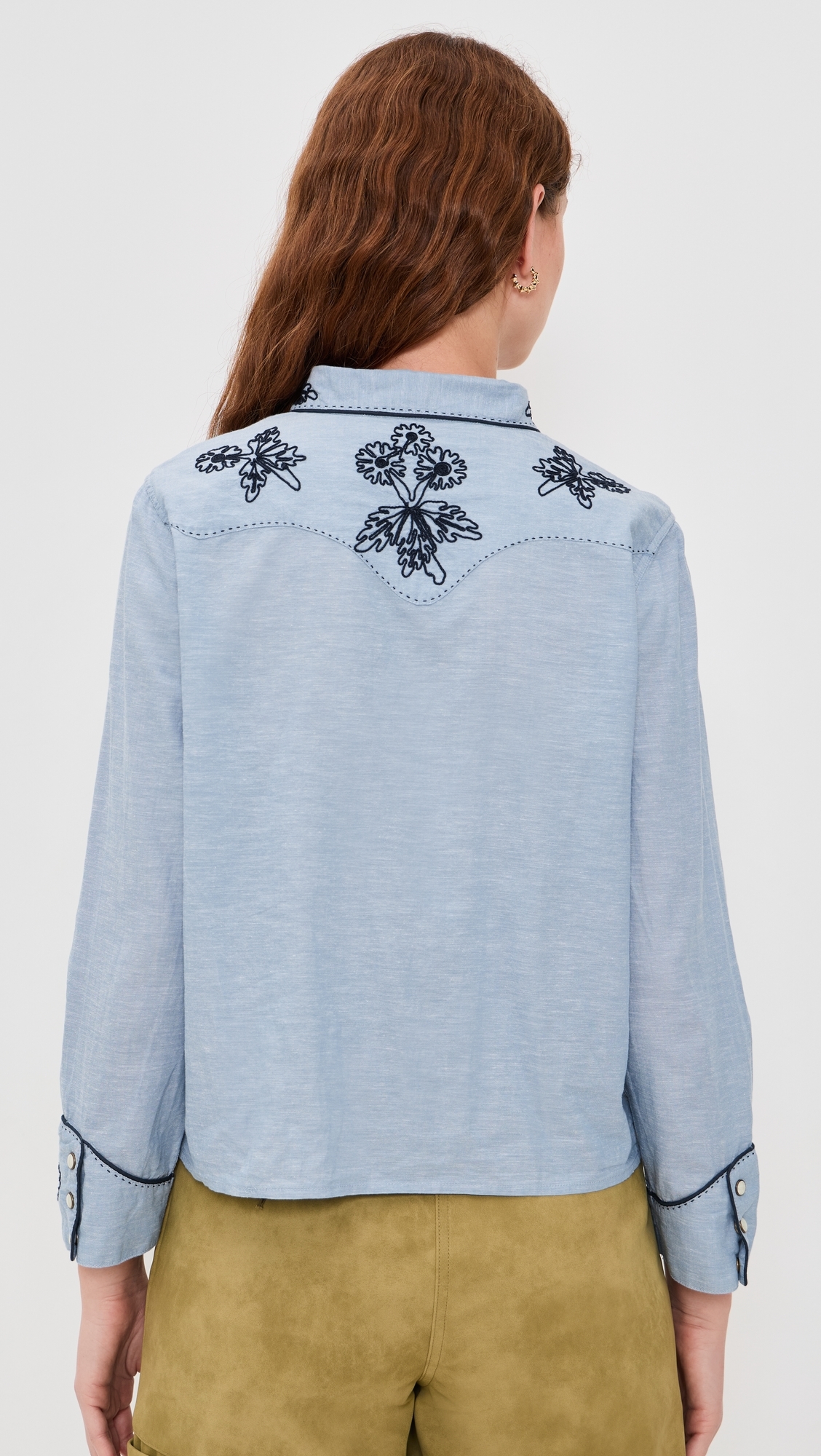 THE GREAT x Stetson The Chambray Embroidered Western Shirt Chambray