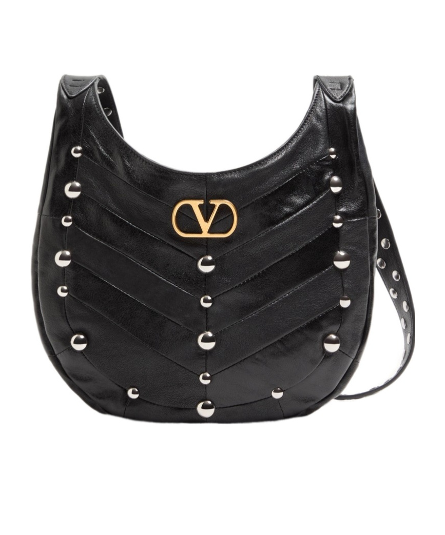 Garavani Hoboho small nappa leather hobo bag with chevron pattern and studs