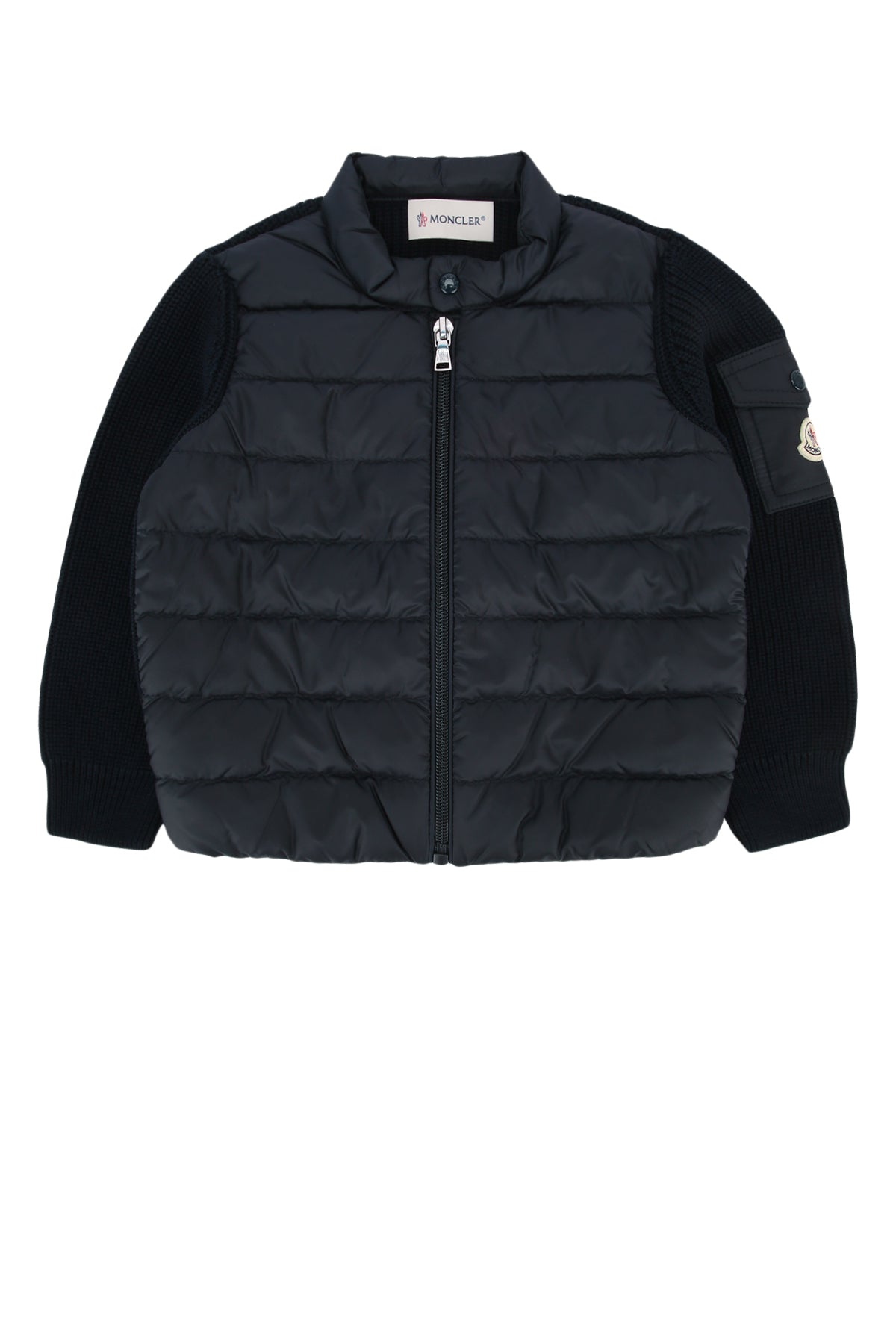 Quilted Nylon and Knit Down Jacket — Navy