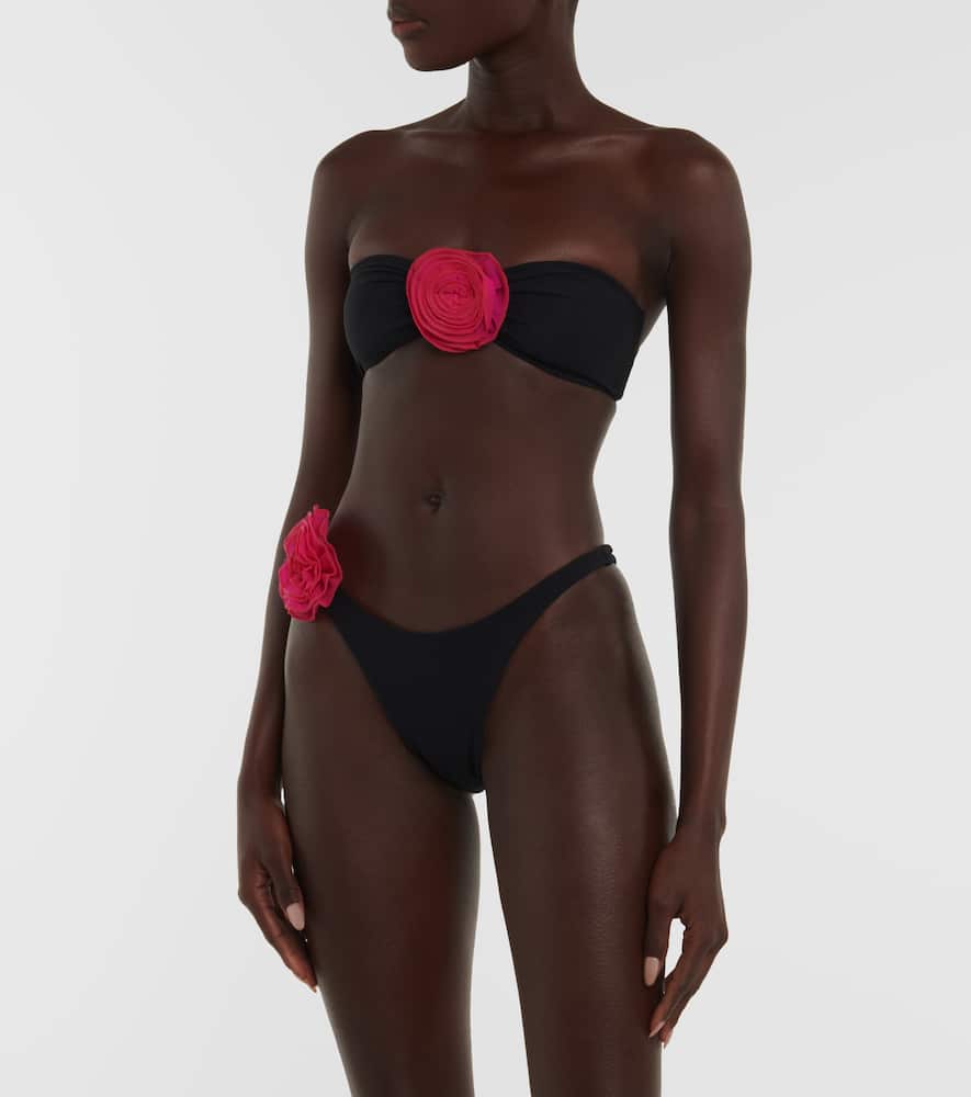 Rose appliqué low-rise bikini bottoms