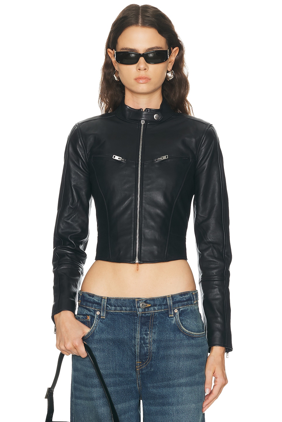 GRLFRND Danica Leather Racer Jacket in Black. - L also in S, XXS, XS