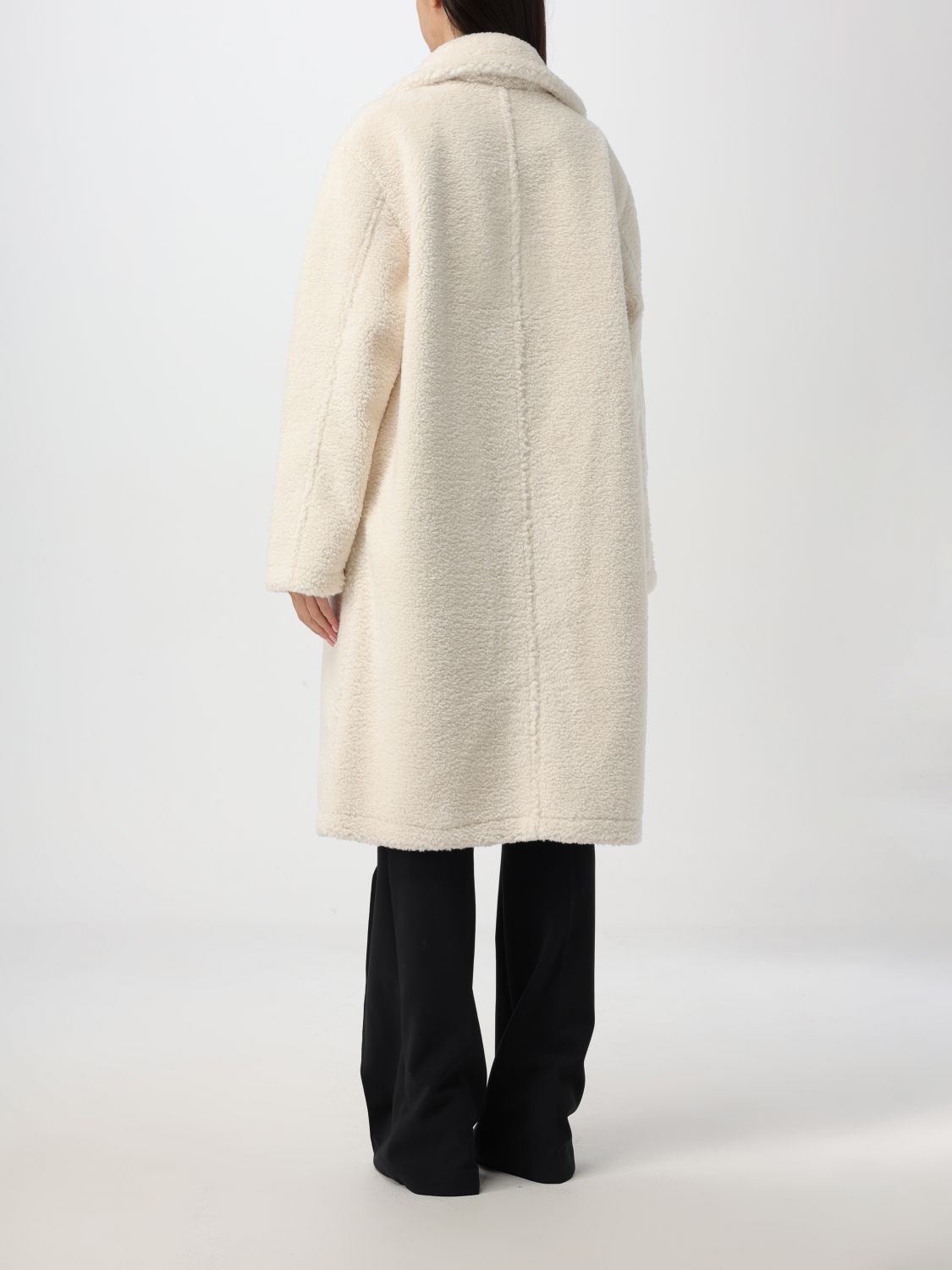 Faux-shearling single-breasted coat - Brown