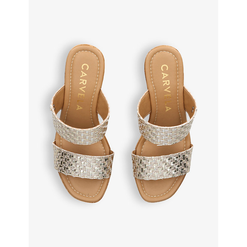 Womens Gold Ivy Metallic-strap Faux-leather Wedge Sandals
