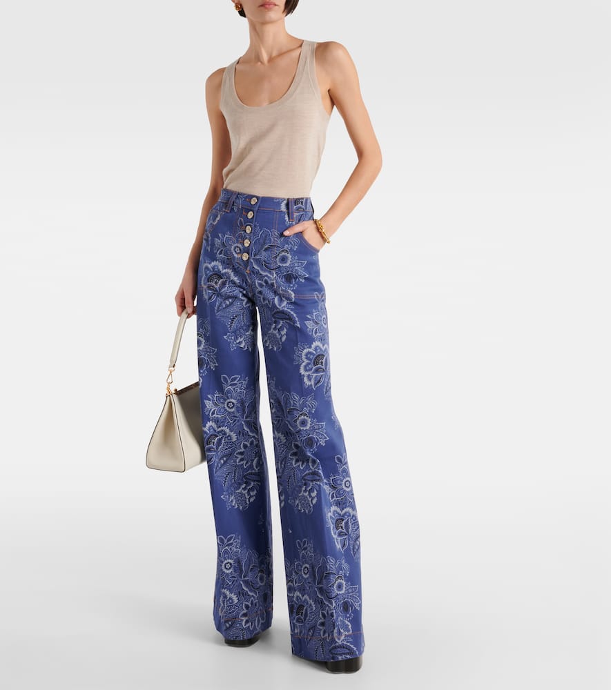 Floral high-rise wide-leg jeans