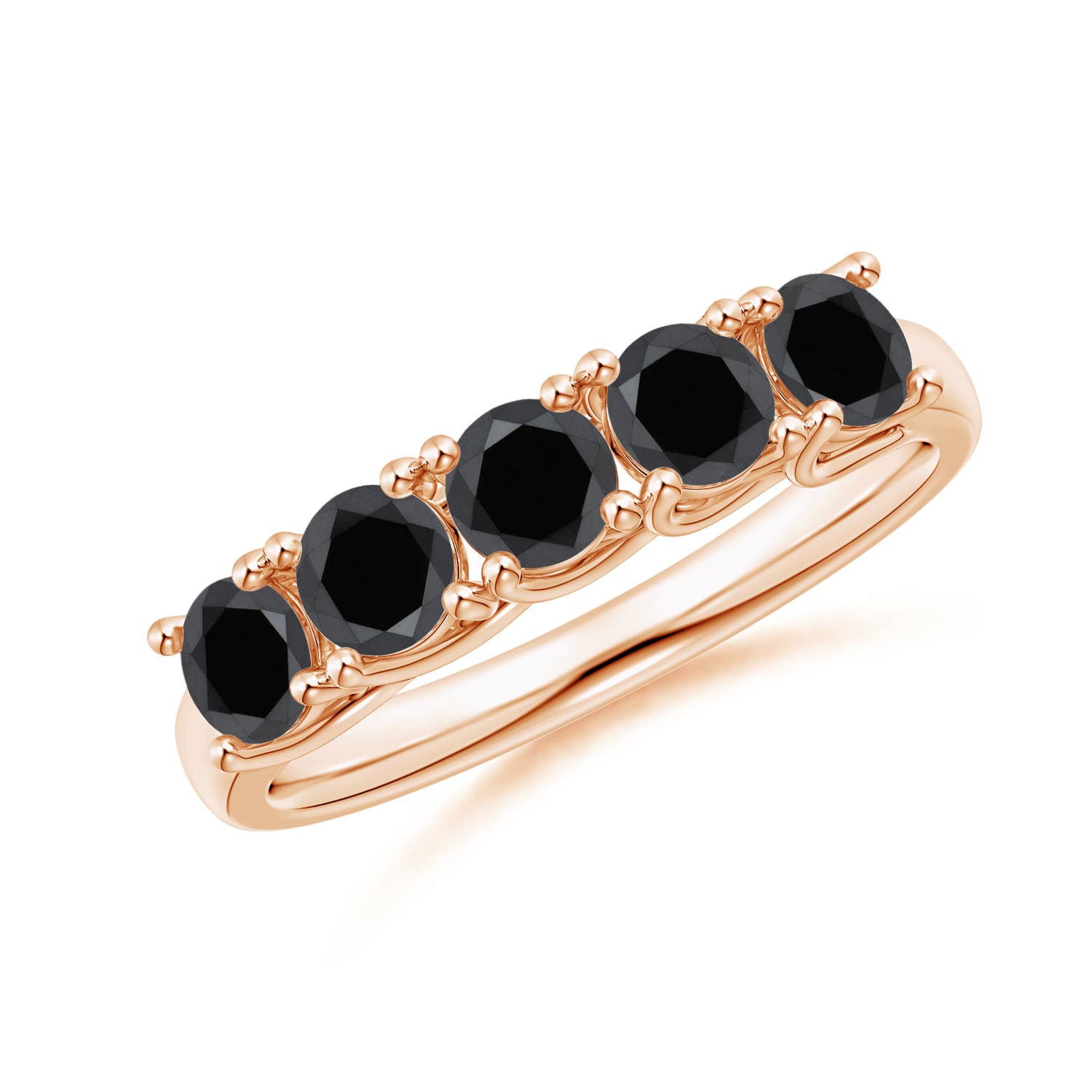 Angara 1.65 Carats Half Eternity Five Stone Enhanced Black Diamond Wedding Ring in 18K Rose Gold