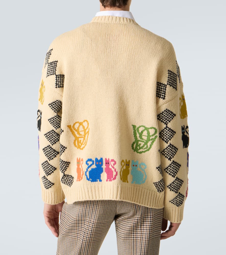 Jacquard virgin wool cardigan