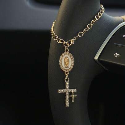 Steering Wheel Decor, Adjustable Length, Minimalist, Cute, Creative Rosary Charm Car Accessory, Unique Fashion Car Pendant Decoration