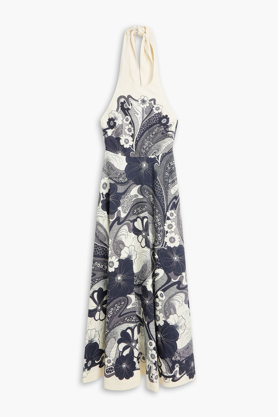 Floral-print silk and linen-blend midi dress - Blue - UK 6