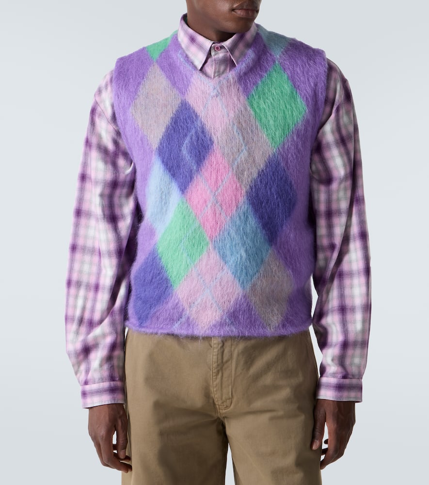 Checked mohair-blend sweater vest