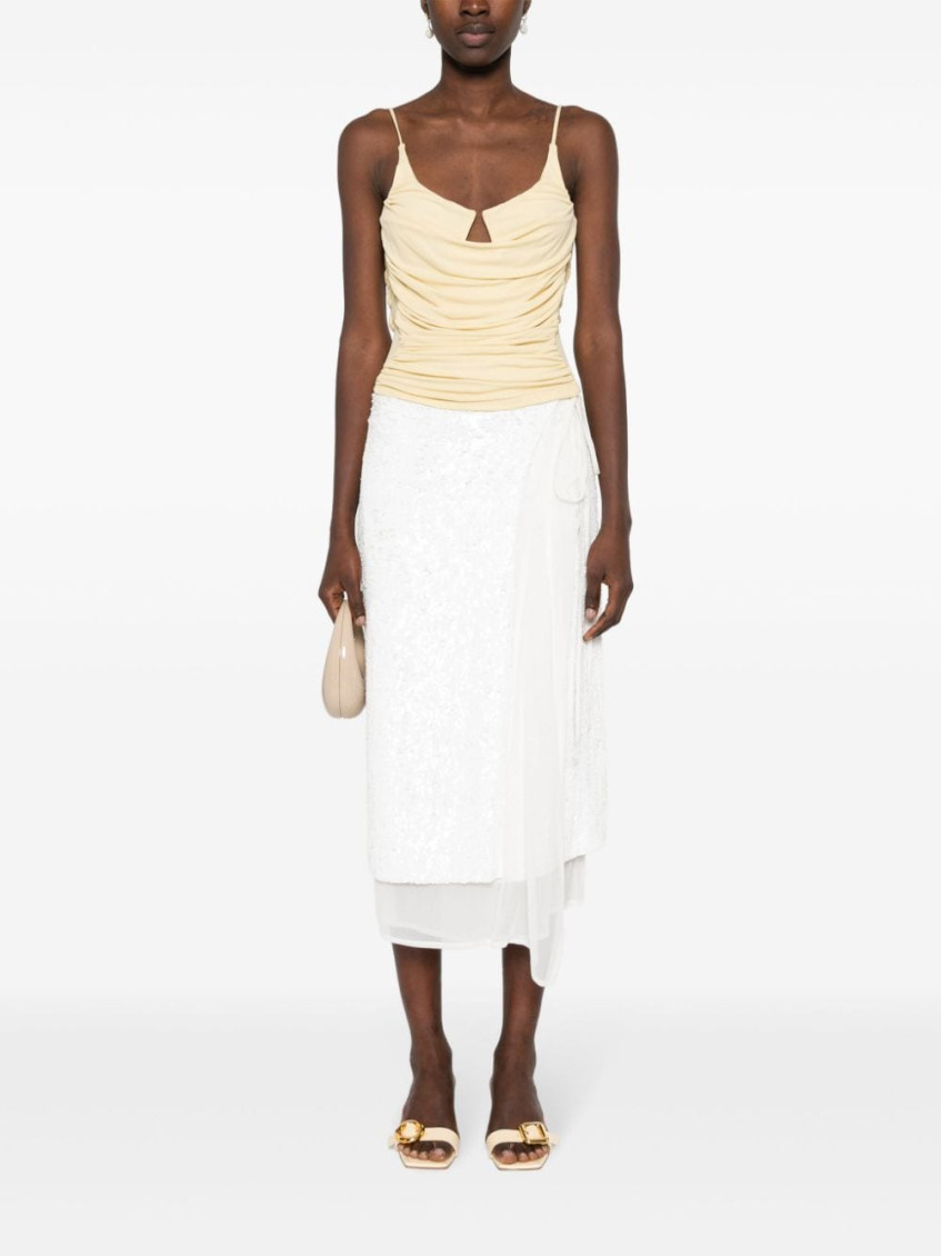 White sequinned wrap midi skirt