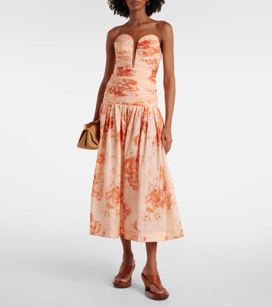 Cascadian floral strapless midi dress