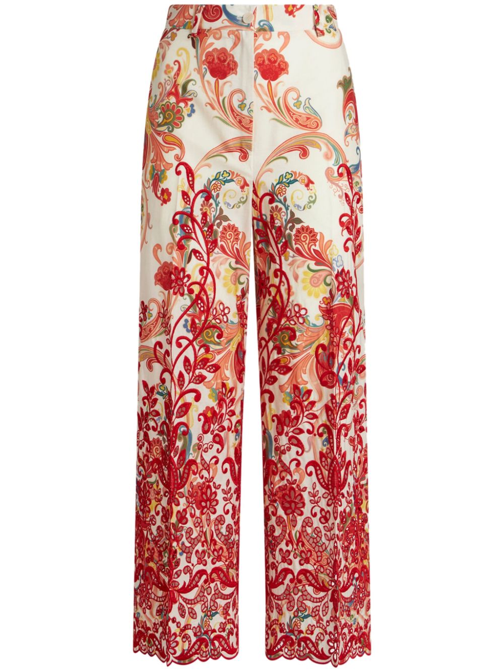 Paisley-print embroidered trousers - White