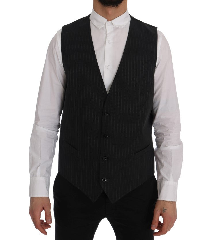 Pinstriped Cotton Vest — Gray