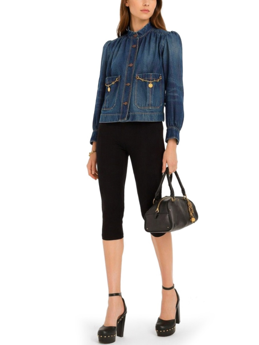 Chloé - high neck denim jacket chain detai