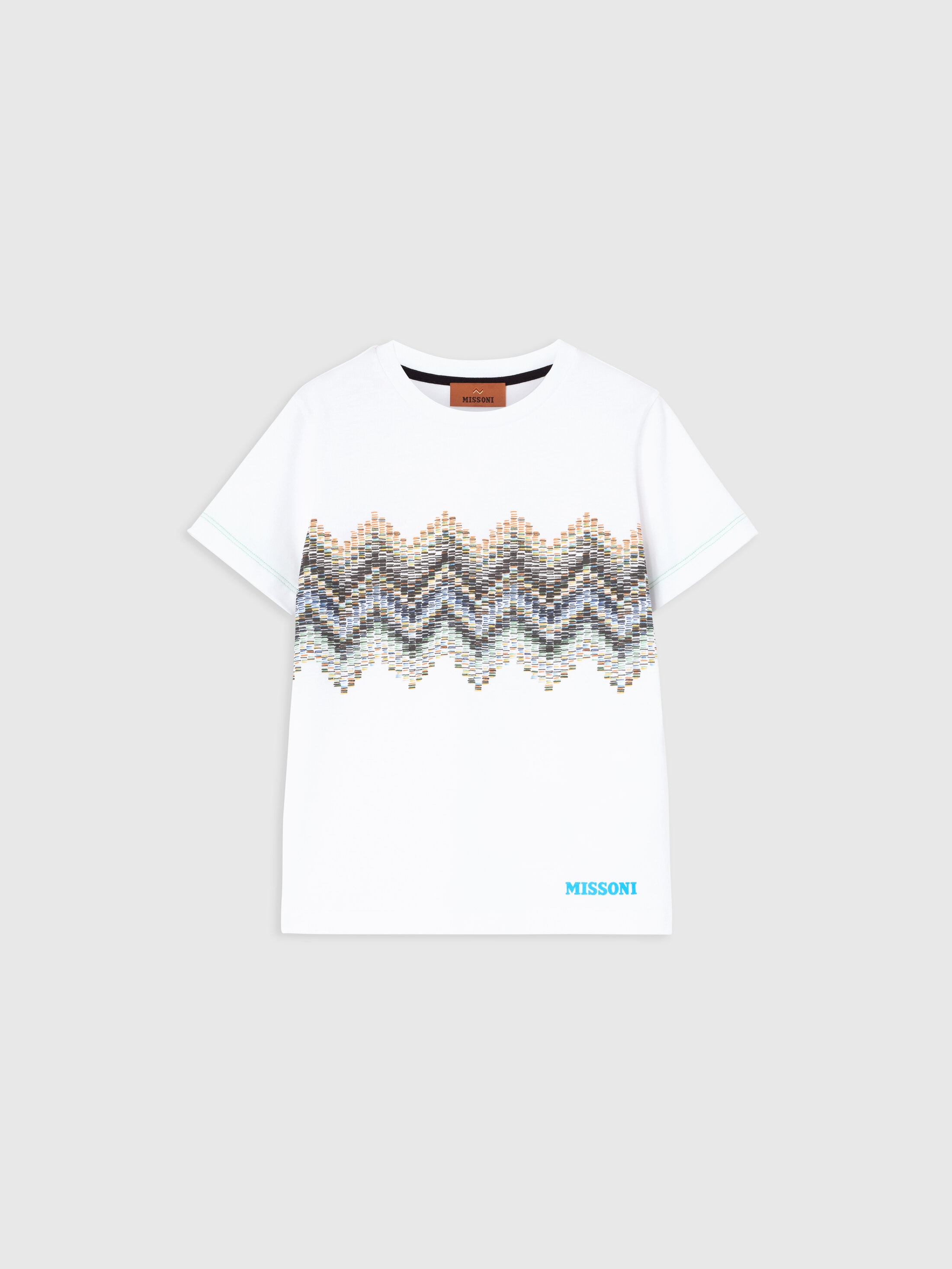 Missoni - Camiseta en puro algodón con estampado zig zag, Niño, Blanco & Multicolor