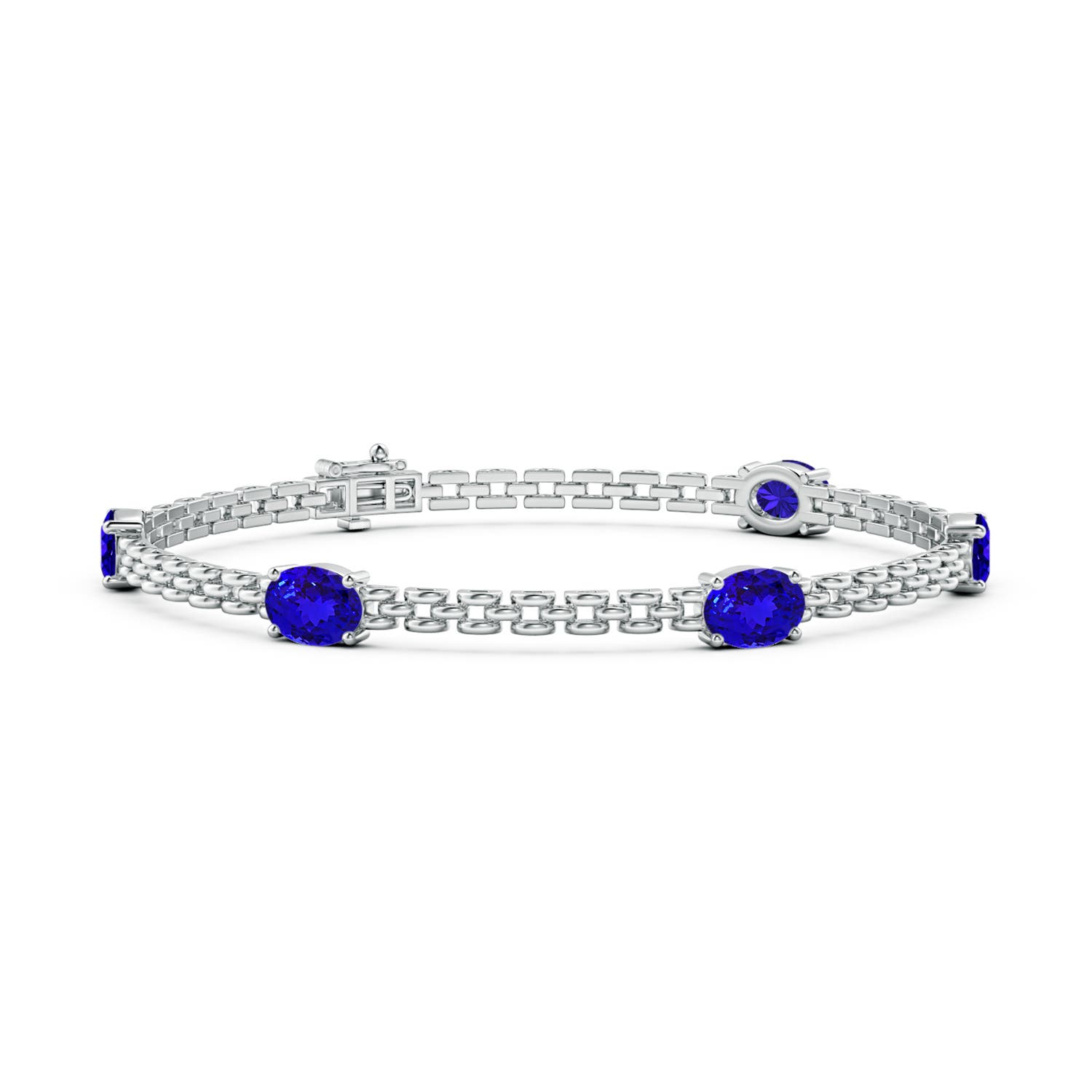 Angara 4.0 Carats Five Stone Oval Tanzanite Station Link Bracelet in 14K White Gold