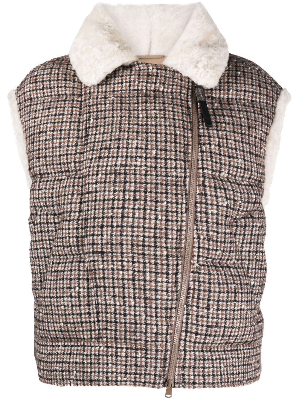 Check-print goose-down gilet - Neutrals