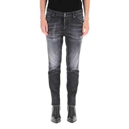 Distressed-effect logo-patch denim jeans - Black
